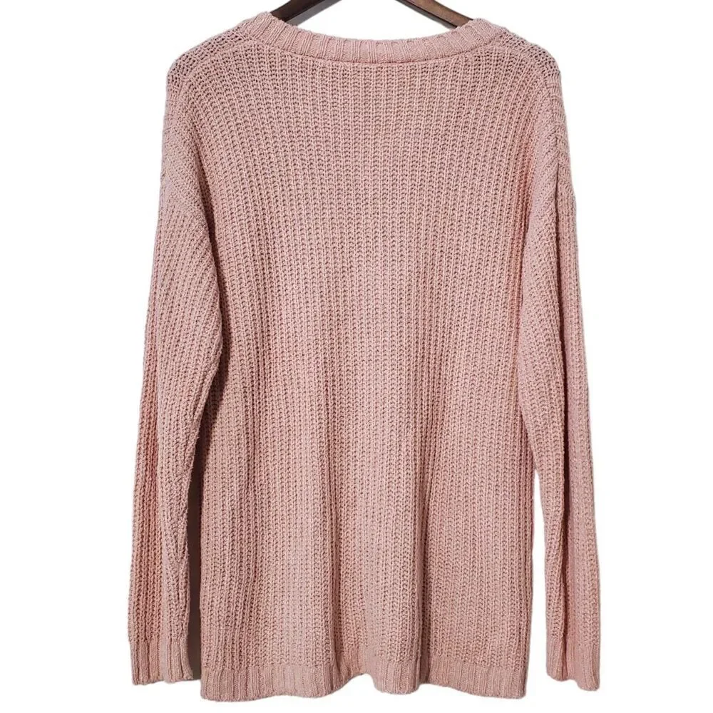 Soft Surroundings Relaxed V-Neck Sweater Size S Light Pink Chunky Knit Womens